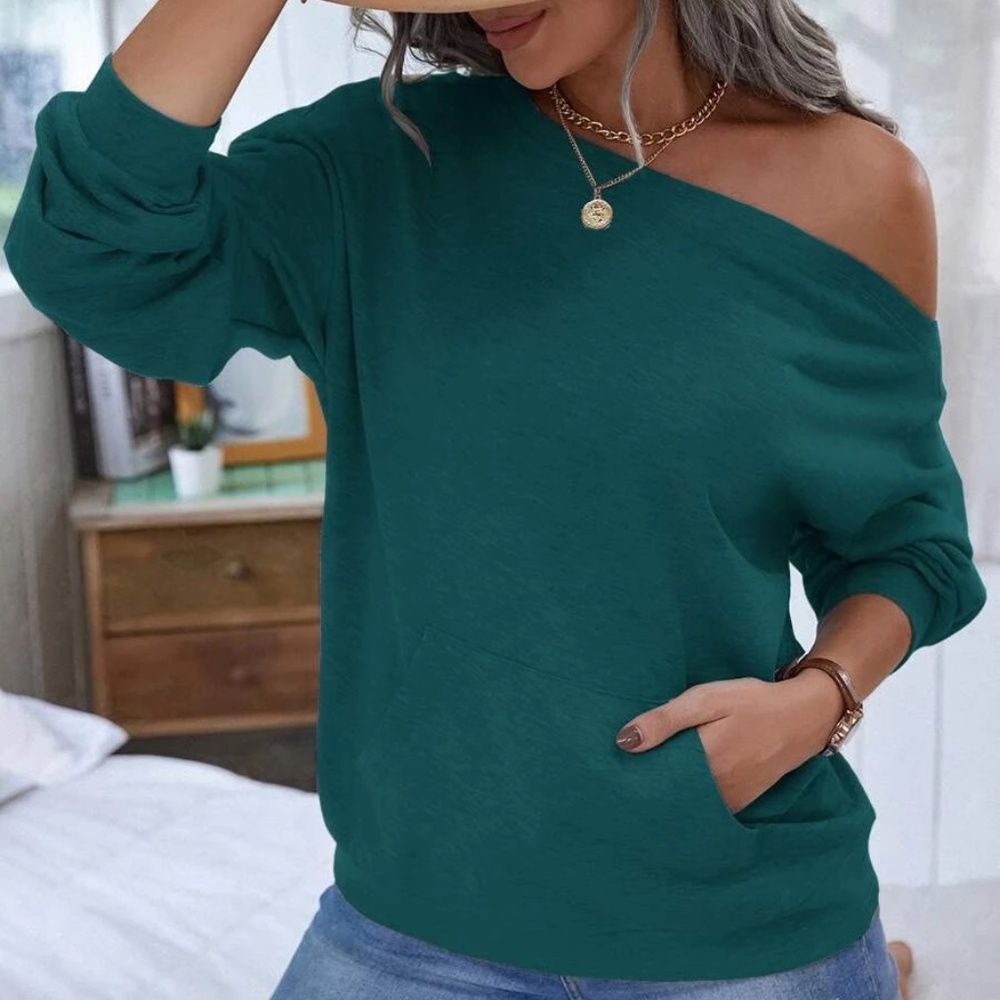 Cozy Rust Brown One Shoulder Pocket Oversized Sweater Top - Picture 9 of 15